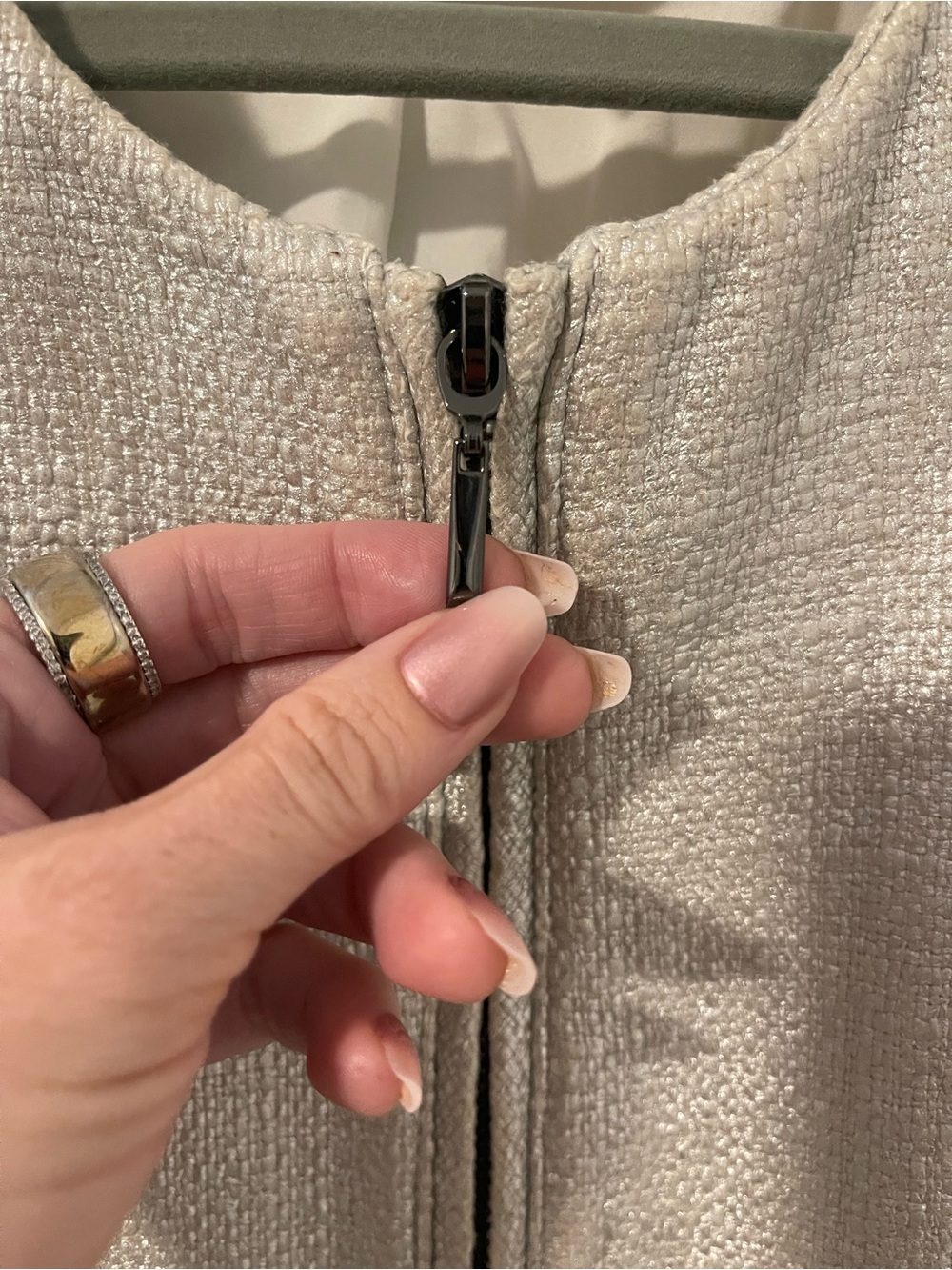 White House Black Market Silver Metallic Collarless Zip Jacket - Picture 5 of 6